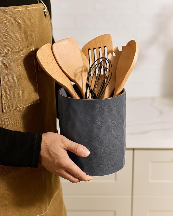 famiware Ocean Utensil Holder, 7.2"+5.8" Ceramic Kitchen Utensil Holder - Image 3