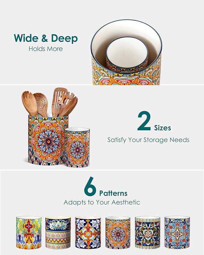 vancasso SIMI Utensil Holder, 7.3"+5.5" Porcelain Kitchen Utensil Holder - Image 8