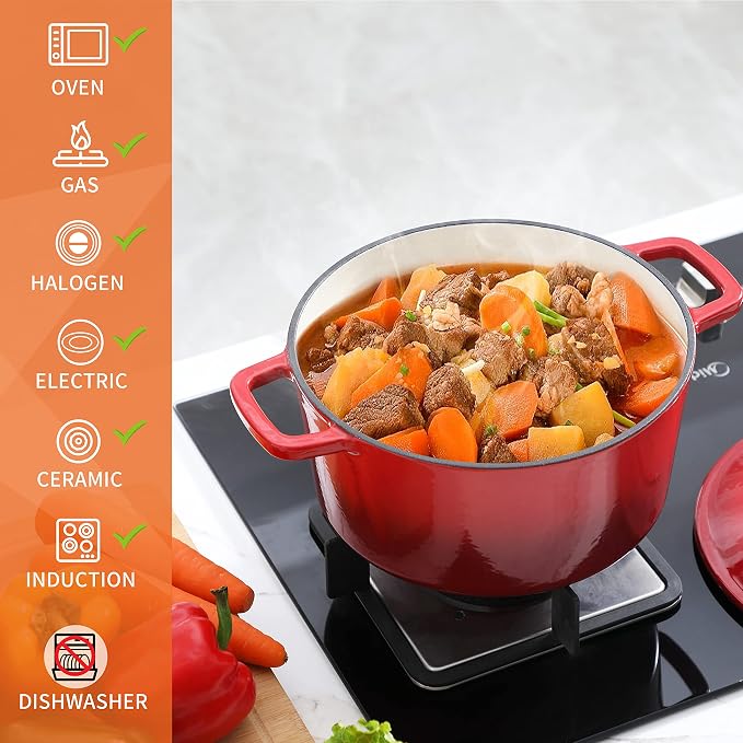 Velaze 6 QT Enameled Cast Iron Dutch Oven, Dual Handles Pot - Image 2