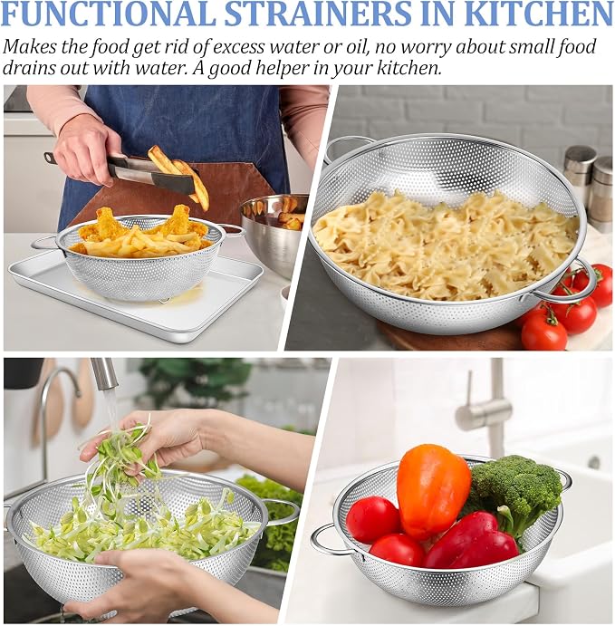TeamFar Colander Set of 3, Stainless Steel Perforated Metal Colander Strainer - Image 6