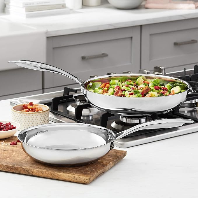 Amazon Basics 2-Piece Stainless Steel Induction Frying Pan Set, Oven Safe - Image 6