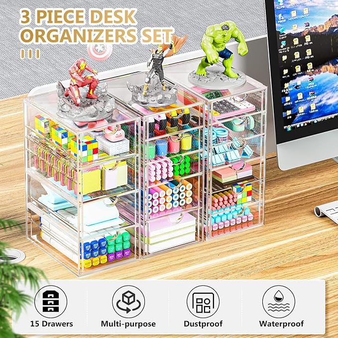 Acrylic 3 Pack Desk Organizers and Accessories, Makeup Organizer Storage - Image 5