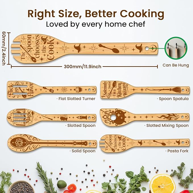 CUTHOLLOW 6PCS Magic Element Wooden Kitchen Cooking Utensil Set, 11.9in Non - Image 2