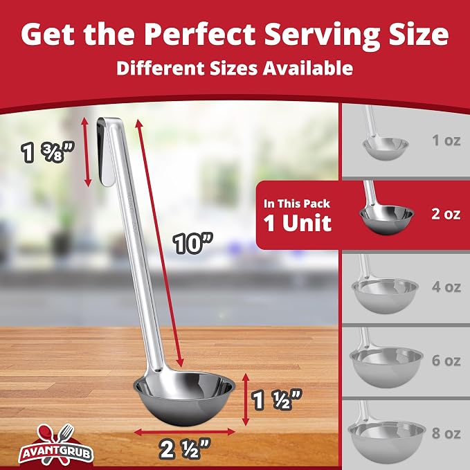 Super Sturdy, Ergonomic 2 Oz. Soup Ladle 1 Pk. Stainless Steel Ladles - Image 2