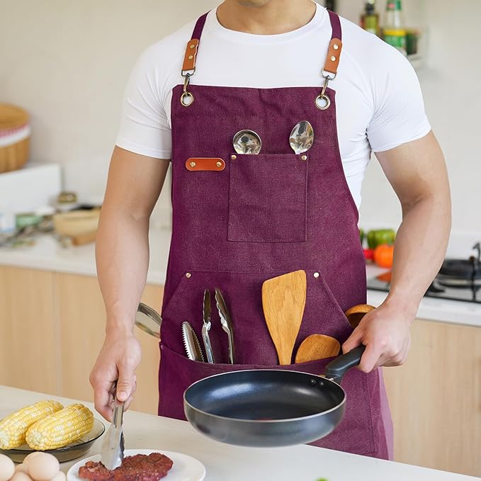 Aoomzoon Canvas Aprons for Men Chef Apron, Work Apron - 16oz Heavy Duty Cross - Image 7