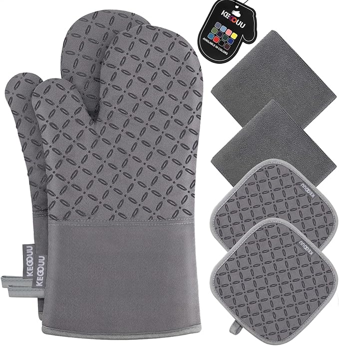 KEGOUU Oven Mitts and Pot Holders 6pcs Set, Kitchen Oven Glove High Heat by KEGOUUOvenMitt