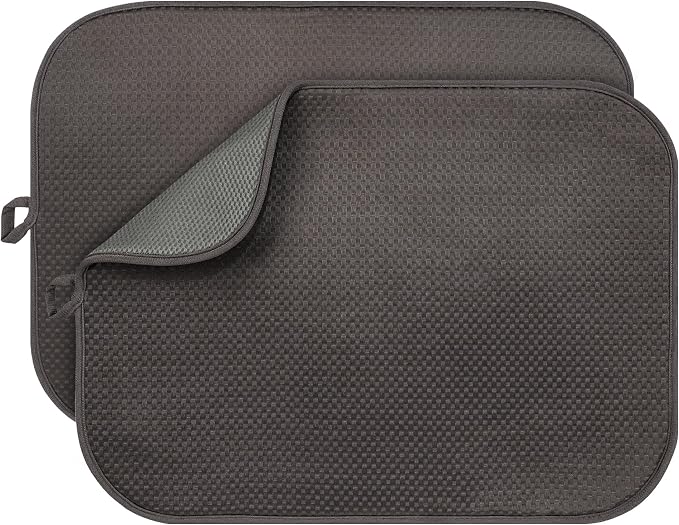 2-Pack Dark Gray Dish Drying Mats 20" x 15" – XL Kitchen Drying Mat by FullBeDare