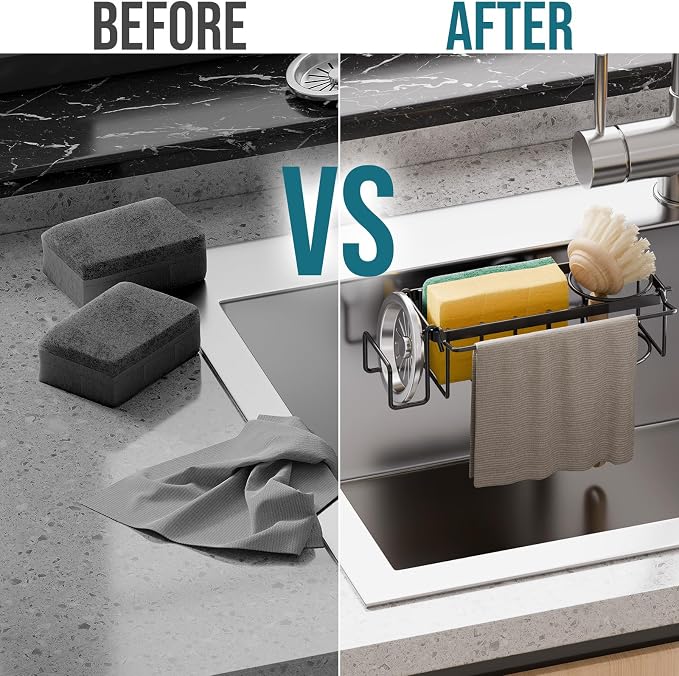 TAILI Sponge Holder with Strong Suction Cup, 4-in-1 Rustproof Sink Organizer - Image 4