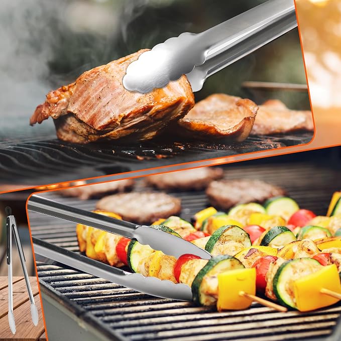Grill Tongs, 17 Inch Extra Long BBQ Tongs, Premium Stainless Steel Metal Tongs - Image 2