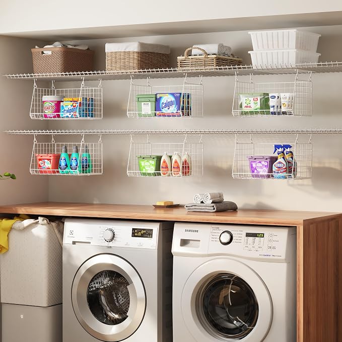 3-Tier Hanging Laundry Basket Organizer：Foldable Wire Shelf Laundry Room - Image 7