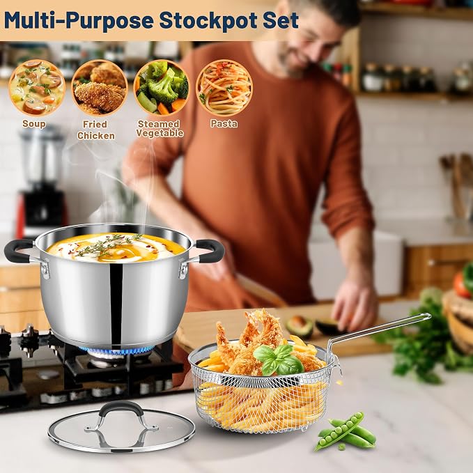 AOSION 6 Quart Stainless Steel Stock Pot - Image 4