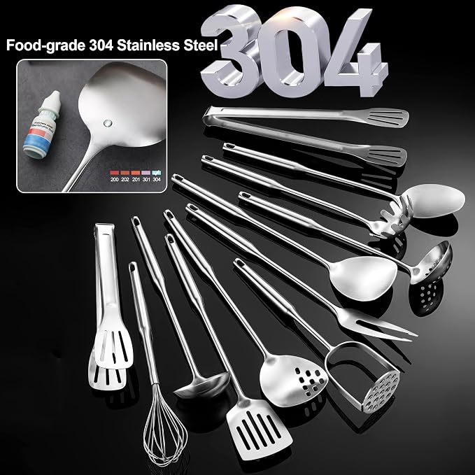 Stainless Steel Kitchen Utensils 12 Pcs, Small Cooking Utensils Set, Serving - Image 8