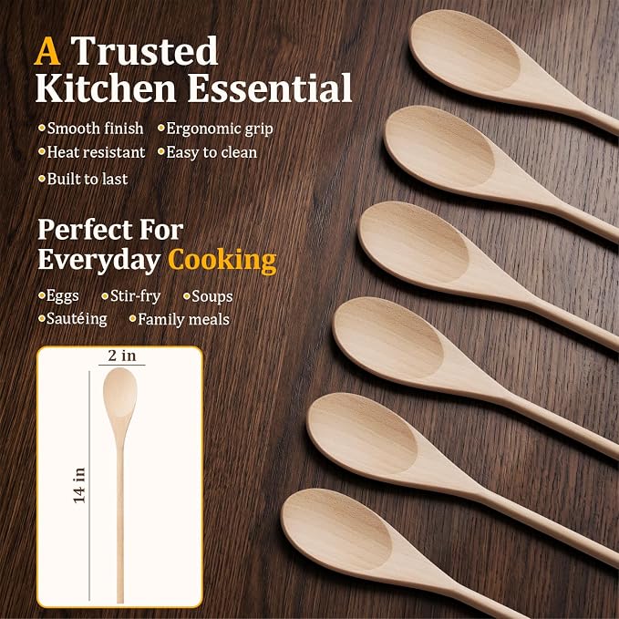 12 Pcs Wooden Spoons for Cooking, MORGLES 14-Inch Serving Spoons for Stirring - Image 3