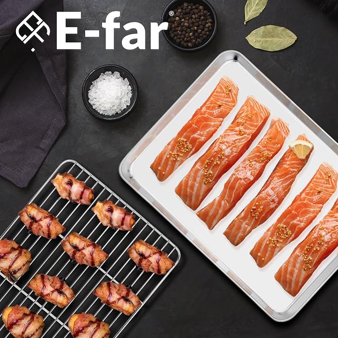 E-far Baking Sheet with Wire Rack, Stainless Steel Cookie Sheets Pan & Cooling - Image 7