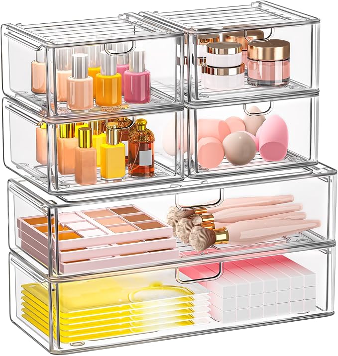 caktraie Acrylic Storage Drawers Set of 6, Plastic Organizer Bins - Image 8