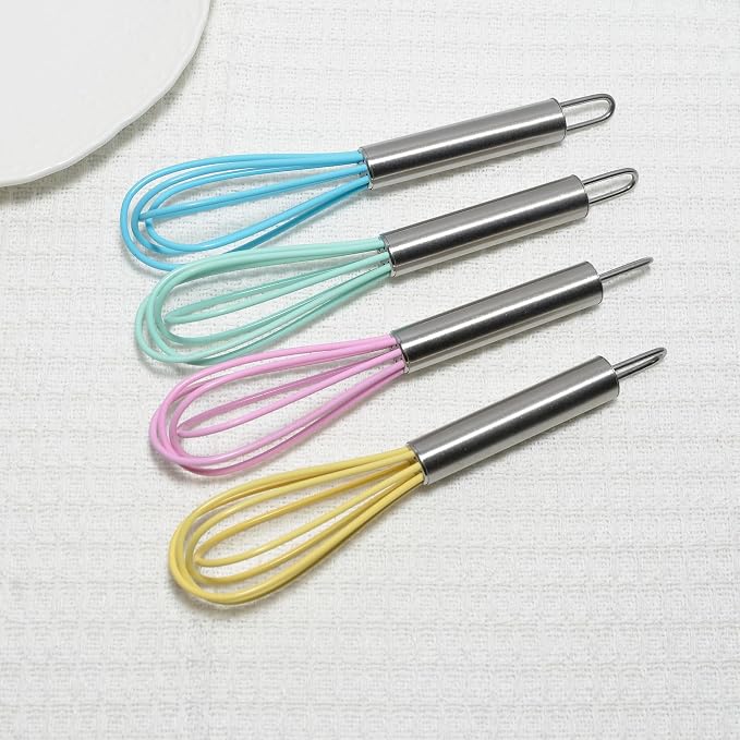 Mini Whisks 6 inch 4Pcs silica gel stainless steel Whisk, Hand Egg Mixer - Image 2