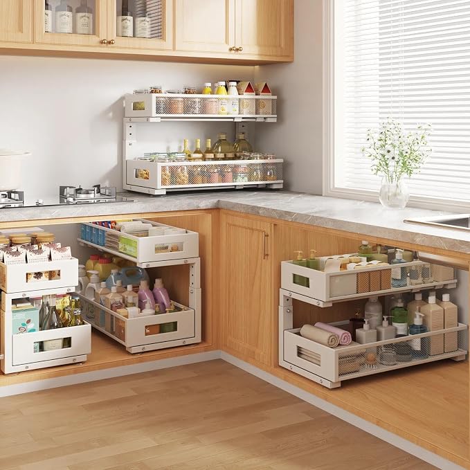 2 Packs 21IN Depth Under Sink Organizer, 2-Tier Pull Out Cabinet Organizer - Image 6