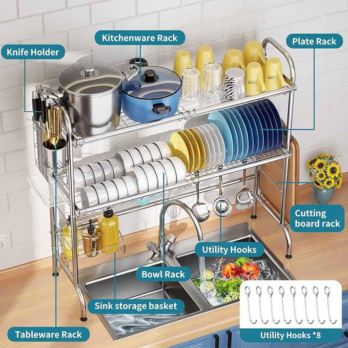 HOWDIA Stainless Steel 2-Tier Over The Sink Dish Drying Rack - Image 5