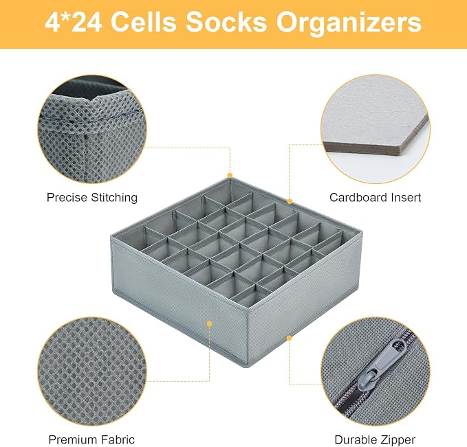 Joyoldelf Sock Drawer Organizer Divider Underwear Organizer 24-cell Fabric - Image 2