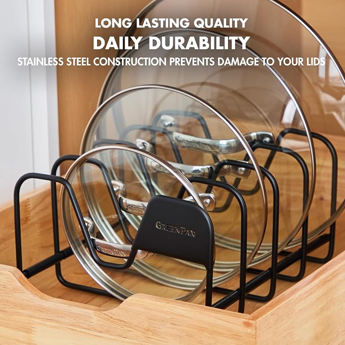 GreenPan Stainless Steel Wire Pots and Pans Lid Storage Rack, Holds 4 Lid Covers - Image 5