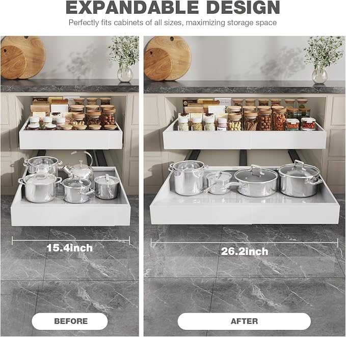 Seinloes 2 Pack Pull Out Cabinet Organizer 18" Deep, Full Extension 3 Slide - Image 7