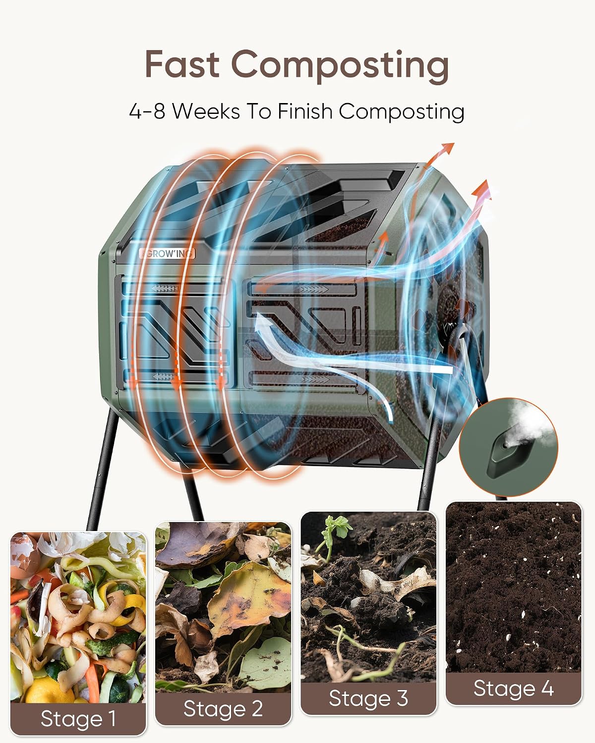 THE Growing 43 Gal Outdoor Compost Bin Tumbler for Backyard Garden