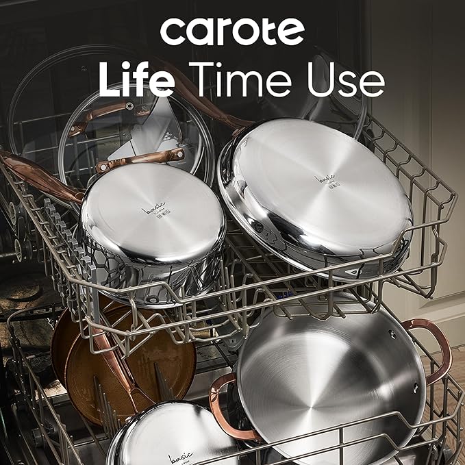 CAROTE 2Qt Stainless Steel Saucepan Set, Non-Toxic 3-Ply Stainless Steel - Image 7