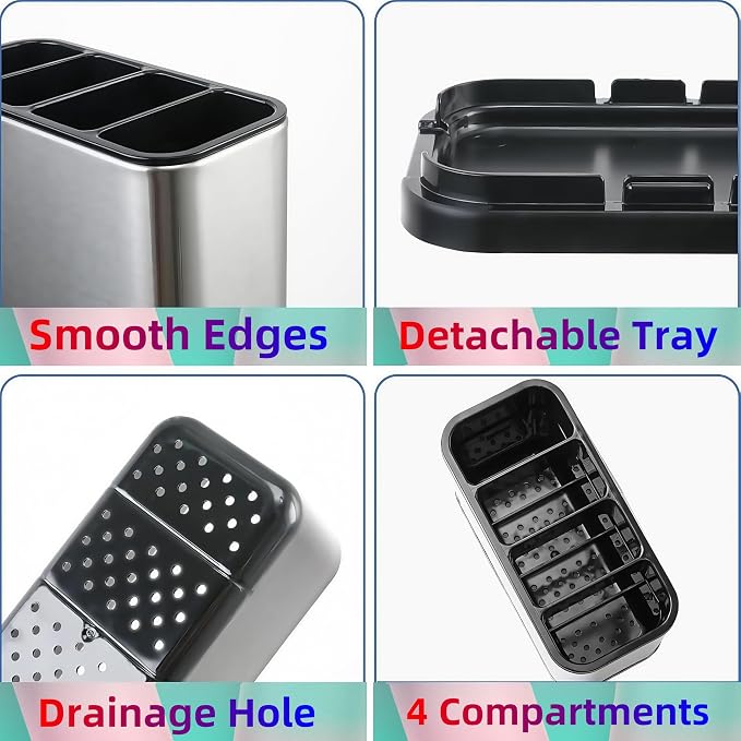 LIBODOUR Utensil Holder, Stainless Steel Caddy Counter, Spoon holder, 4 - Image 4