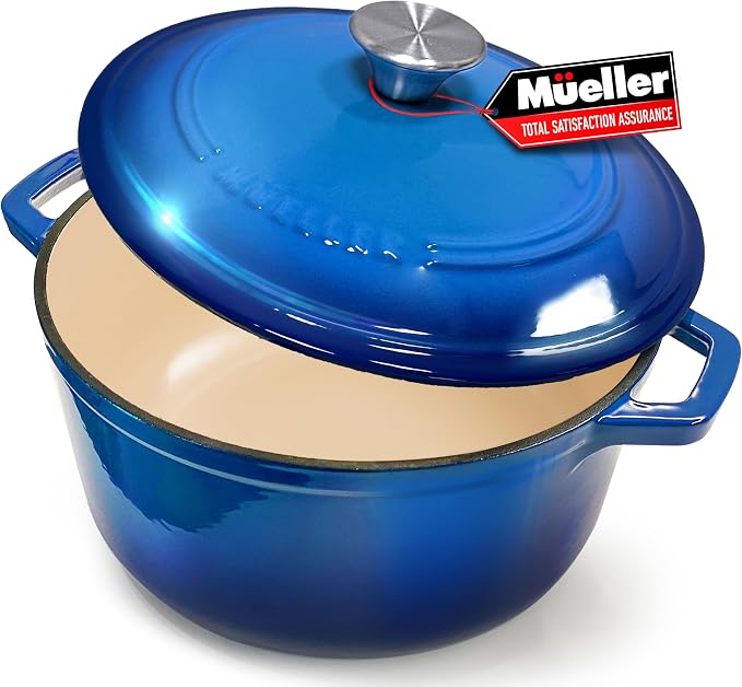 MUELLER HOME 4.5 QT Enameled Cast Iron Dutch Oven, Heavy-Duty Casserole Dish by MUELLERHOME