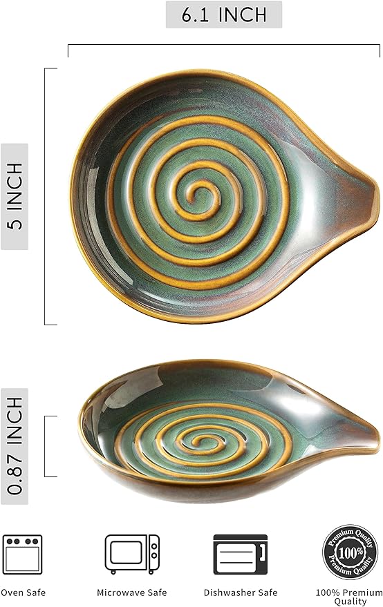 LAUCHUH Spoon Rest for Kitchen Counter, Spoons or Tongs, Unique Green - Image 2