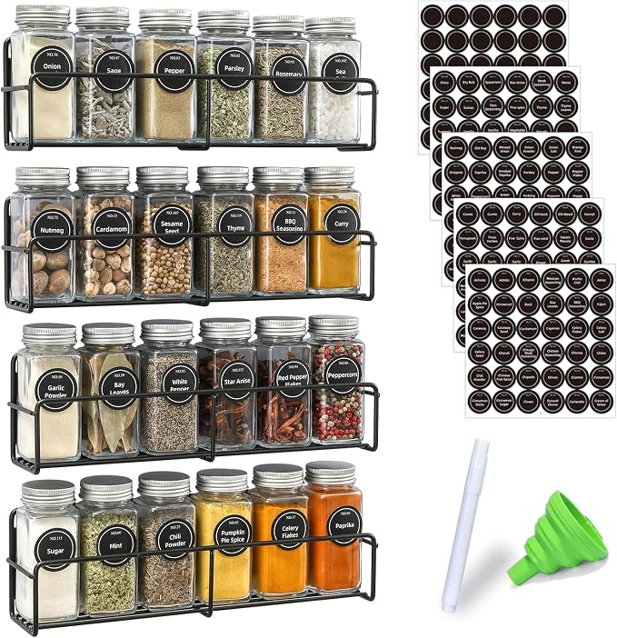 VITEVER Magnetic Spice Rack, 4 Pack, 24 Square Glass Jars - Image 7