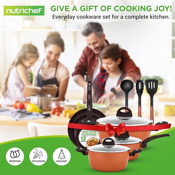 NutriChef Professional 12-Piece Brown Nonstick Cookware - Image 7