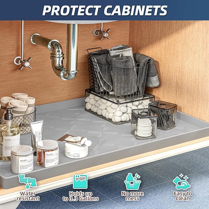 SIKADEER 37" x 19" Under Sink Mat Waterproof, Silicone Mat Kitchen Drawer Shelf - Image 3