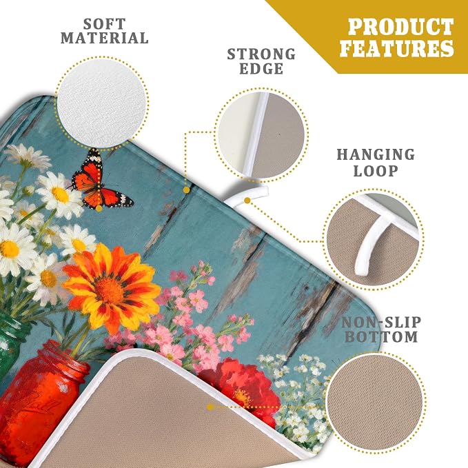 Small Dish Drying Mat for Kitchen Counter 16x18, Spring Summer Floral - Image 4