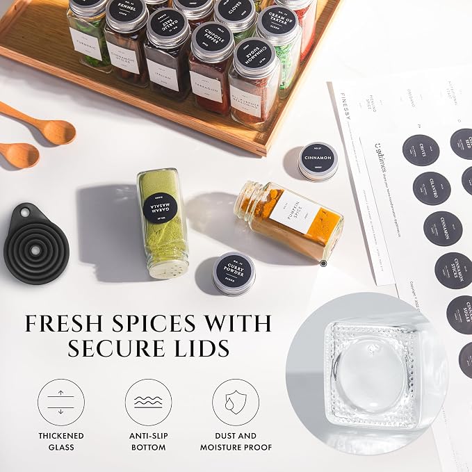 Glass Spice Jars with Labels with Metal Lids and Shakers Minimalist 24 Pack Set - Image 5