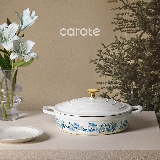 CAROTE 3.5QT Shallow Dutch Oven Enameled Cast Iron Braiser - Image 8