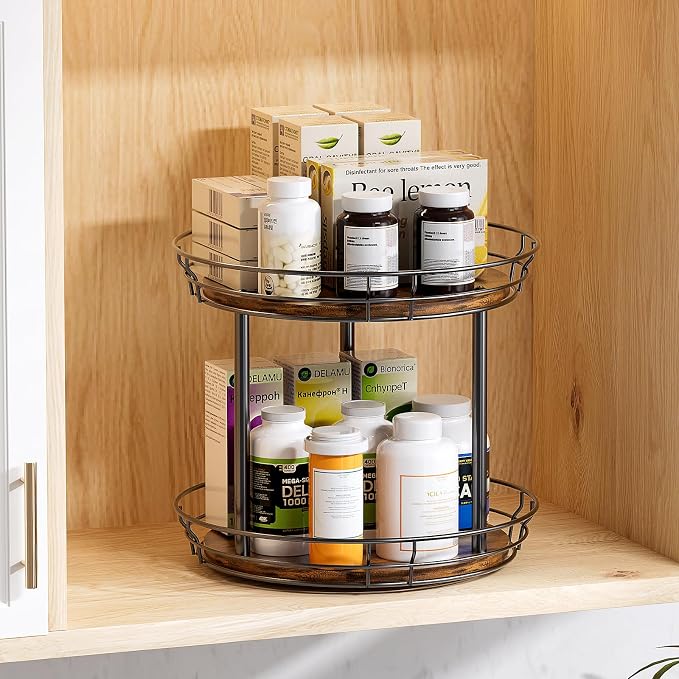 LAMU 10'' Lazy Susan Turntable Organizer, 2 Tier Round Rotating Spice Rack - Image 7