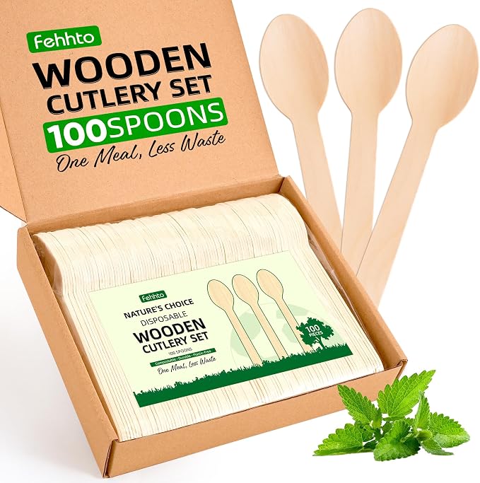 Disposable Wooden Utensils Set, Compostable Utensils, Disposable Cutlery by FEHHTOEco-friendlyLiving