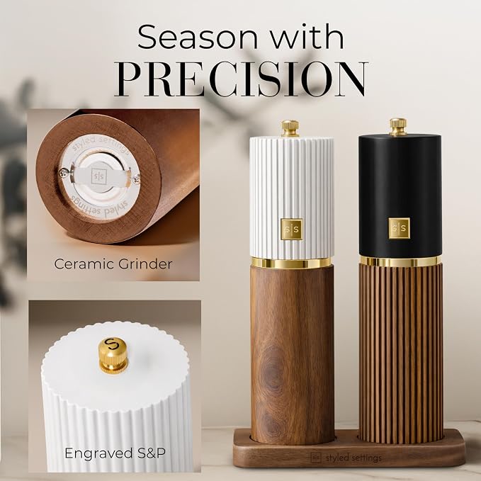 Wooden Salt and Pepper Grinder Set – Refillable Manual Salt and Pepper Mills - Image 3