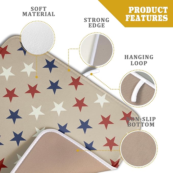 Patriotic July of 4th Blue Red White Star Dish Drying Mat - Image 4