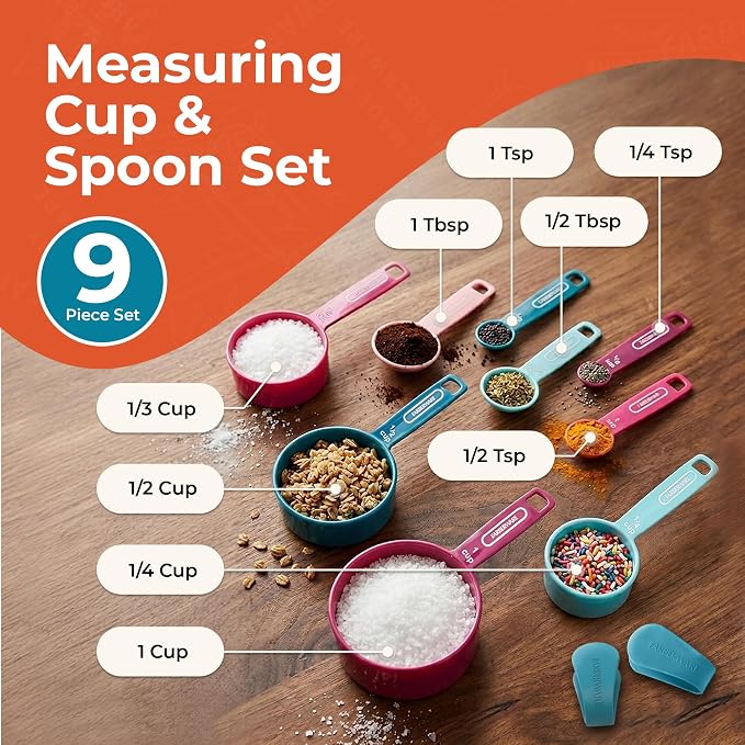 Farberware Kitchen Basics Measuring Cup & Spoon Set, 9-Piece Colorful Nesting - Image 3