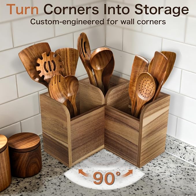 Acacia Wood Kitchen Utensil Holders - Image 2