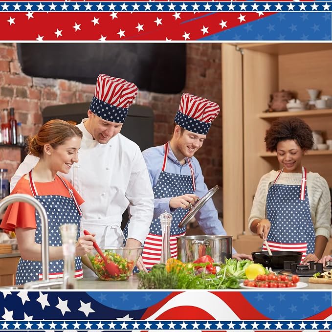 SATINIOR USA 4th of July Flag Kitchen Chef Hat Adjustable Apron 250th - Image 7