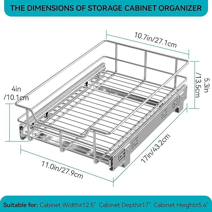 Pull Out Cabinet Organizer 11" W X 17" D, Slide Out Drawers - Image 2