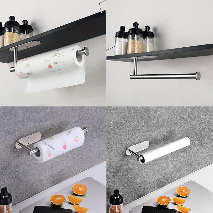 Paper Towel Holder with 2 Hooks-Under Cabinet Paper Towel Holder - Image 2