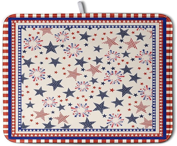 Happy 4th of July Patriotic Dish Drying Mat 18 x 24 Inch US Independence Day by Kwlegh