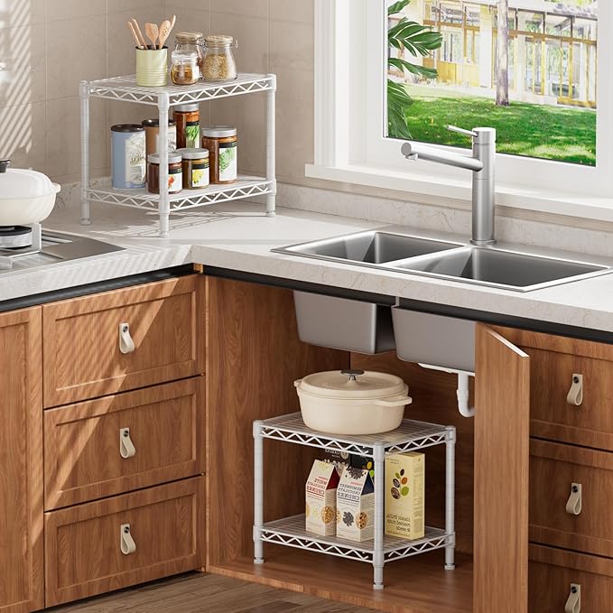 SINGAYE 2 Small Shelves Kitchen Storage Shelf Wire Shelving Unit Metal Shelf - Image 2