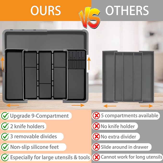 Large Utensil Drawer Organizer for Kitchen, Expandable Silverware Organizer - Image 5