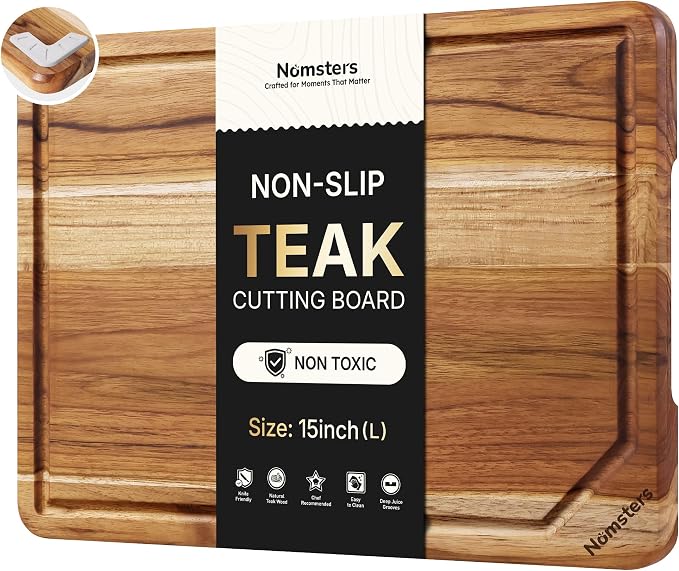 Teak Cutting Board 15inch Non Slip Over Sink Kitchen 2026 First Apartment by Unknown