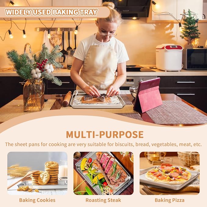 Stainless Steel Baking Sheet Set of 2, Deedro Cookie Sheet Metal Baking Pan - Image 3